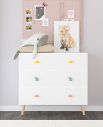 Kids 3 Drawer Dresser, Baby Nightstand For Bedroom, Storage Cabinet For Toddler Child For Living Room, Toddler Room, Nursery, Closet, Apartment White