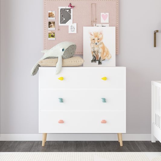 Kids 3 Drawer Dresser, Baby Nightstand For Bedroom, Storage Cabinet For Toddler Child For Living Room, Toddler Room, Nursery, Closet, Apartment White