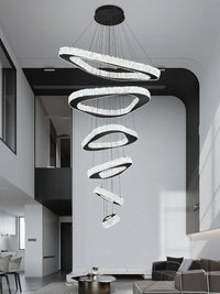 Modern Crystal Chandeliers for High Ceiling 6 Ring Chandelier LED Black Ceiling Lights Fixtures High Ceiling Chandelier for Foyer Staircase Living Room Dining Room 2700K-6000K