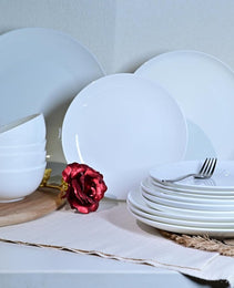 Jasmine Bone China Dinnerware Set, 16 Pieces, Service For 4, White Plates, Dishes, Bowls Set, Microwave And Dishwasher Safe