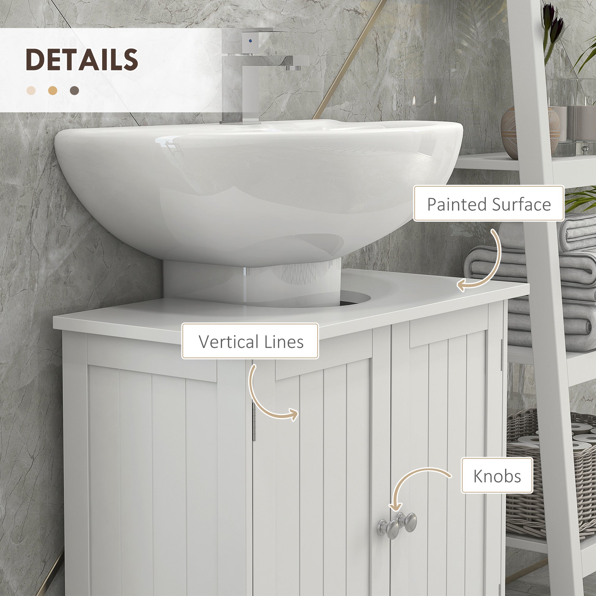 Under Sink Bathroom Cabinet, Pedestal Sink Storage Cabinet with 2 Doors, Shelf and U-Shape, White