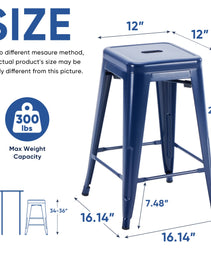 24 Inches Metal Bar Stools Set Of 4, Backless Counter Height Bar Stools For Kitchen, Outdoor Stackable Stools --No Assembly Required