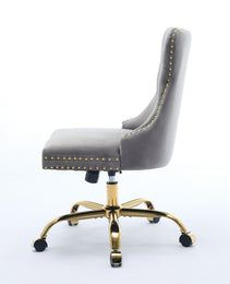 A&A Furniture Office Chair,Modern Velvet Upholstered Tufted Button Home Office Chair With Golden Metal Base,Adjustable Desk Chair Swivel Office Chair Gray