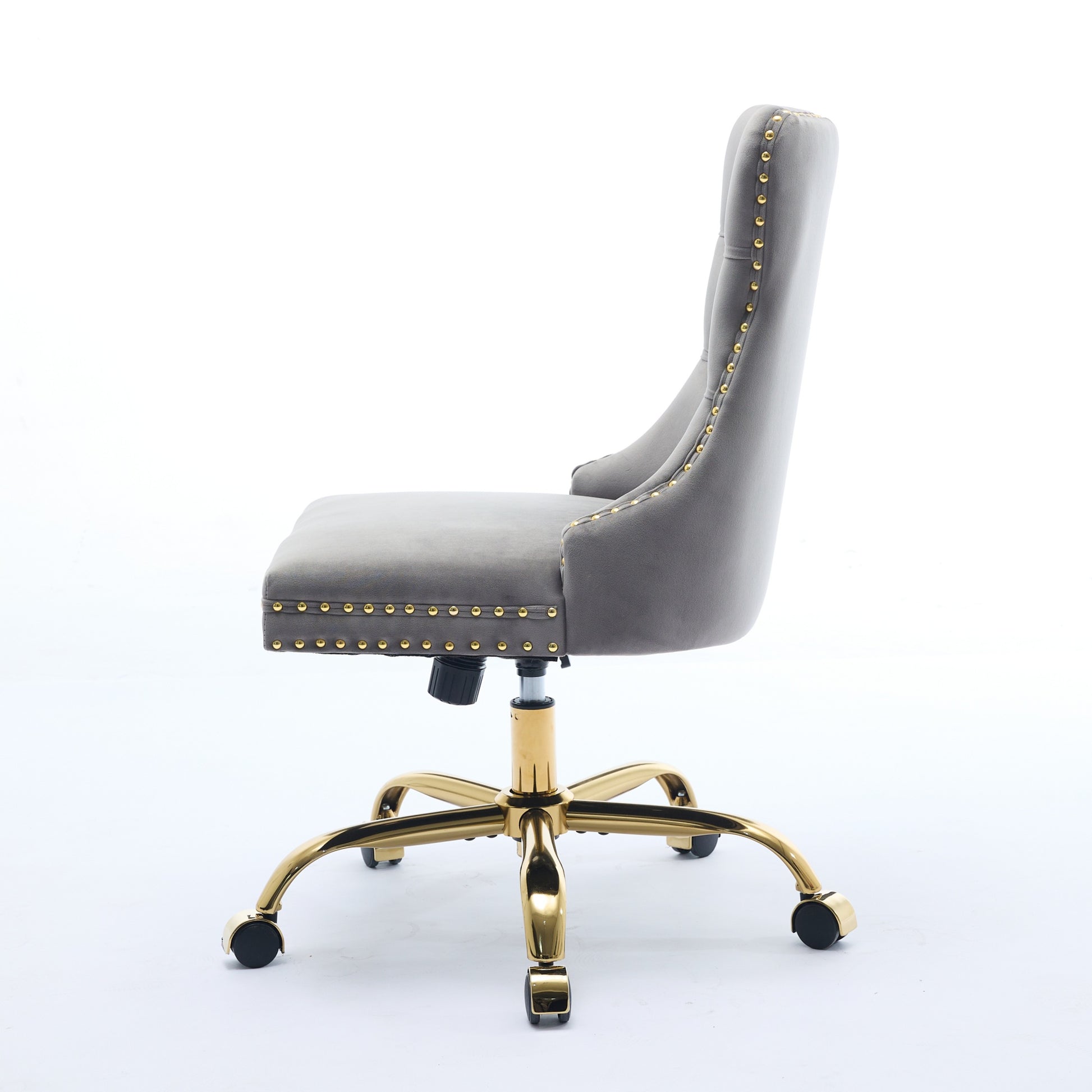 A&A Furniture Office Chair,Modern Velvet Upholstered Tufted Button Home Office Chair With Golden Metal Base,Adjustable Desk Chair Swivel Office Chair Gray