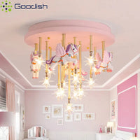 Simplicity Modern   Fantasy Princess Cute Horse LED Home Ceiling Lights Art Creative Lamps for Living Room Decoration Chandelier