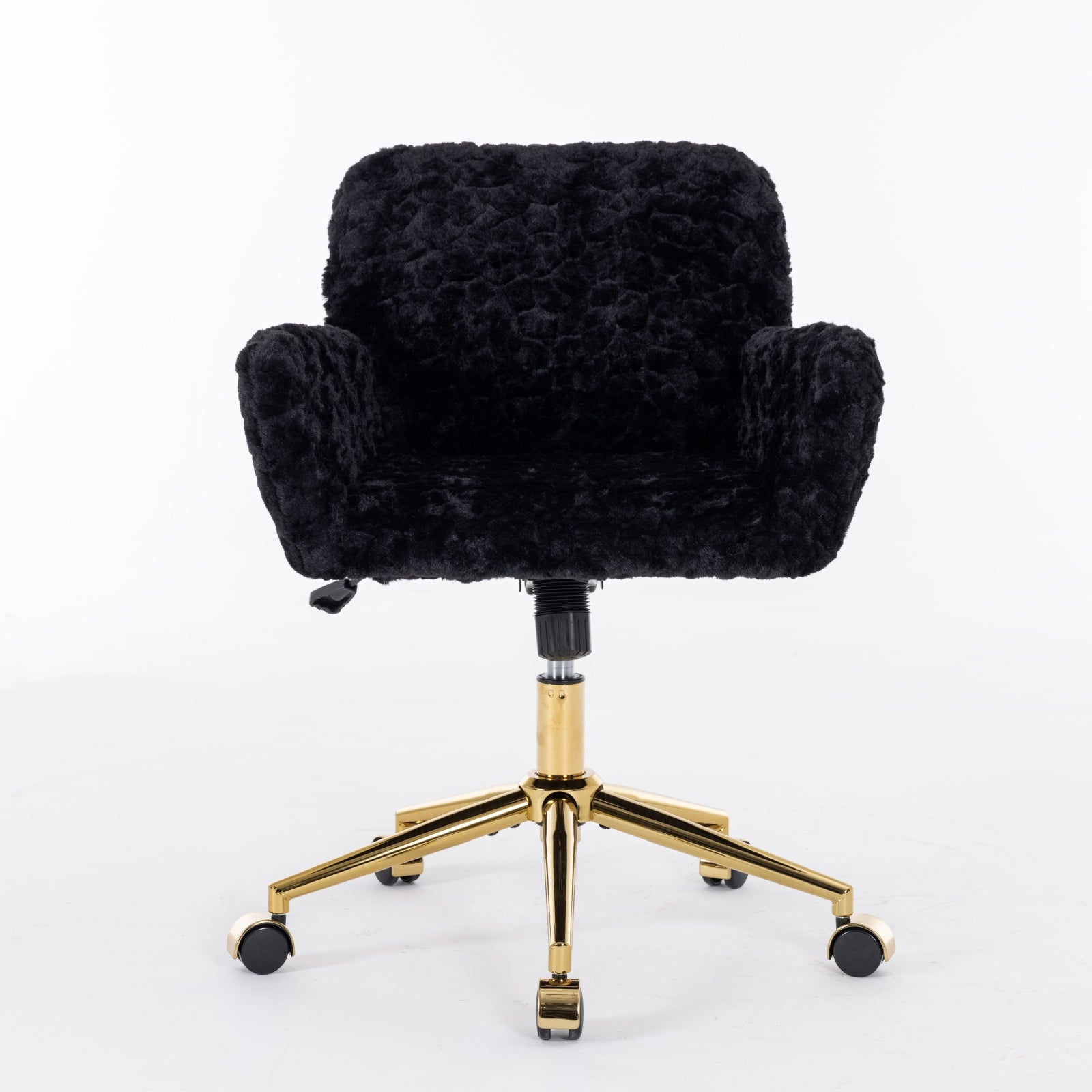 A&A Furniture Office Chair,Artificial Rabbit Hair Home Office Chair With Golden Metal Base,Adjustable Desk Chair Swivel Office Chair,Vanity Chair Black