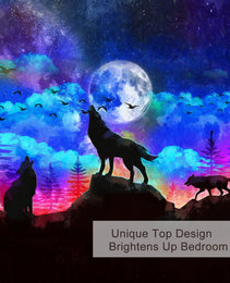 3pcs Starry Sky Moon Night Wolf Pack Bedroom Printed Beddings For Four Seasons Use
