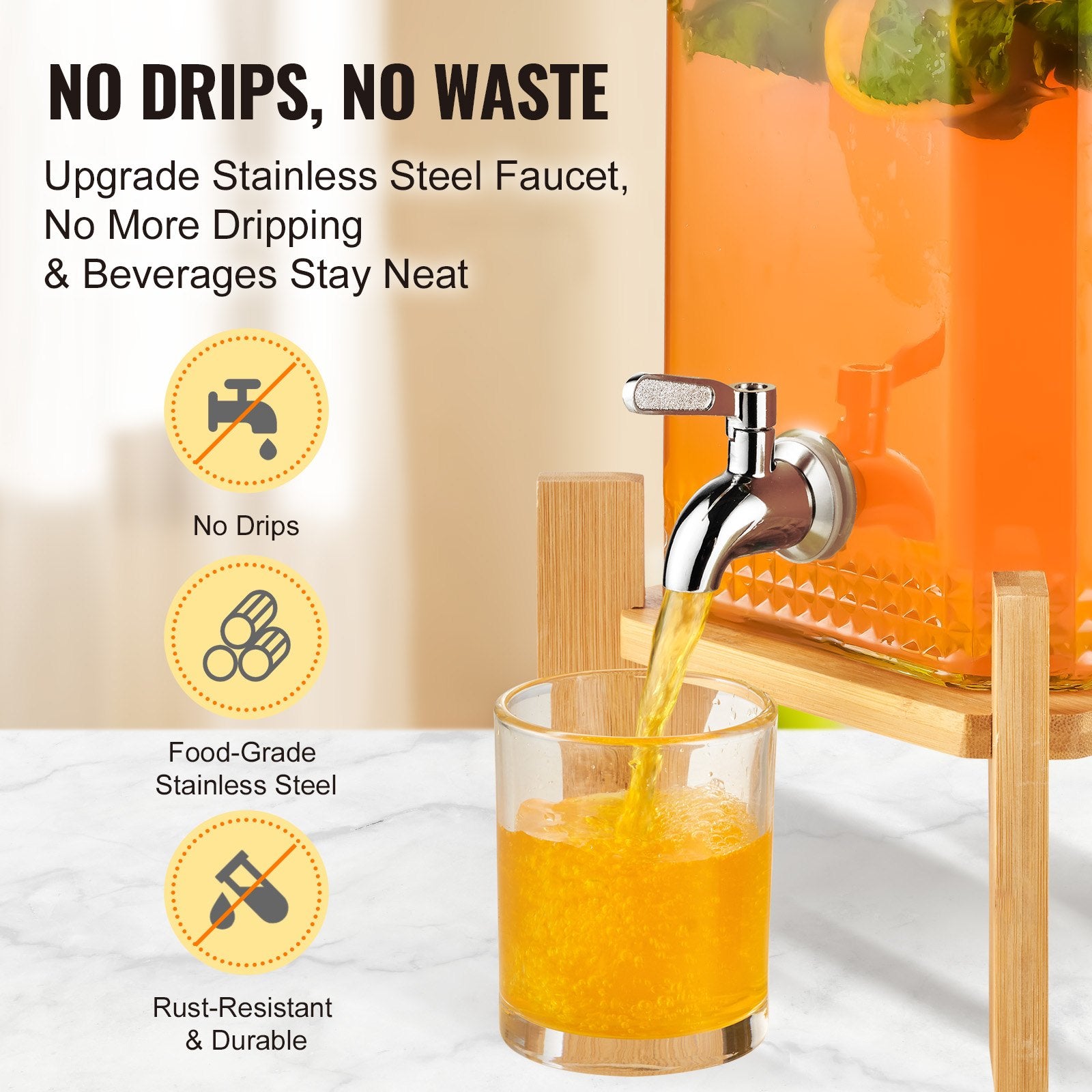 Beverage Dispenser, 1.5 Gallon Drink Dispensers For Parties, Glass Juice Dispenser With Stand, Stainless Steel Spigot, Iced Tea Lemonade Juice Water Dispenser, For Restaurants, Hotels, Parties