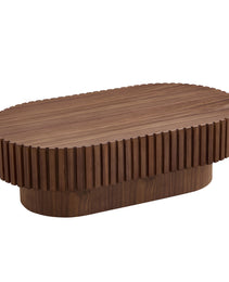 43.70 Inch Modern Handcraft Drum Coffee Table Oval Coffee Table For Living Room,Small Wooden Coffee Table With Sturdy Pedestal For Office,Walnut