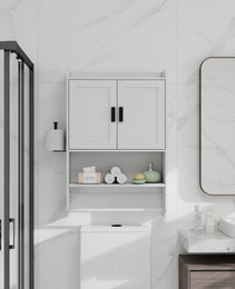 Bathroom Wall Cabinet With Doors,Adjustable Shelf,Towel Bar And Paper Holder, Over The Toilet Storage Cabinet, Medicine Cabinet For Bathroom-White