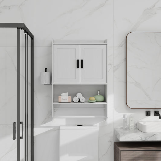 Bathroom Wall Cabinet With Doors,Adjustable Shelf,Towel Bar And Paper Holder, Over The Toilet Storage Cabinet, Medicine Cabinet For Bathroom-White