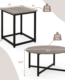 3-Piece Coffee Table Set Round Coffee Table And 2PCS Square End Tables