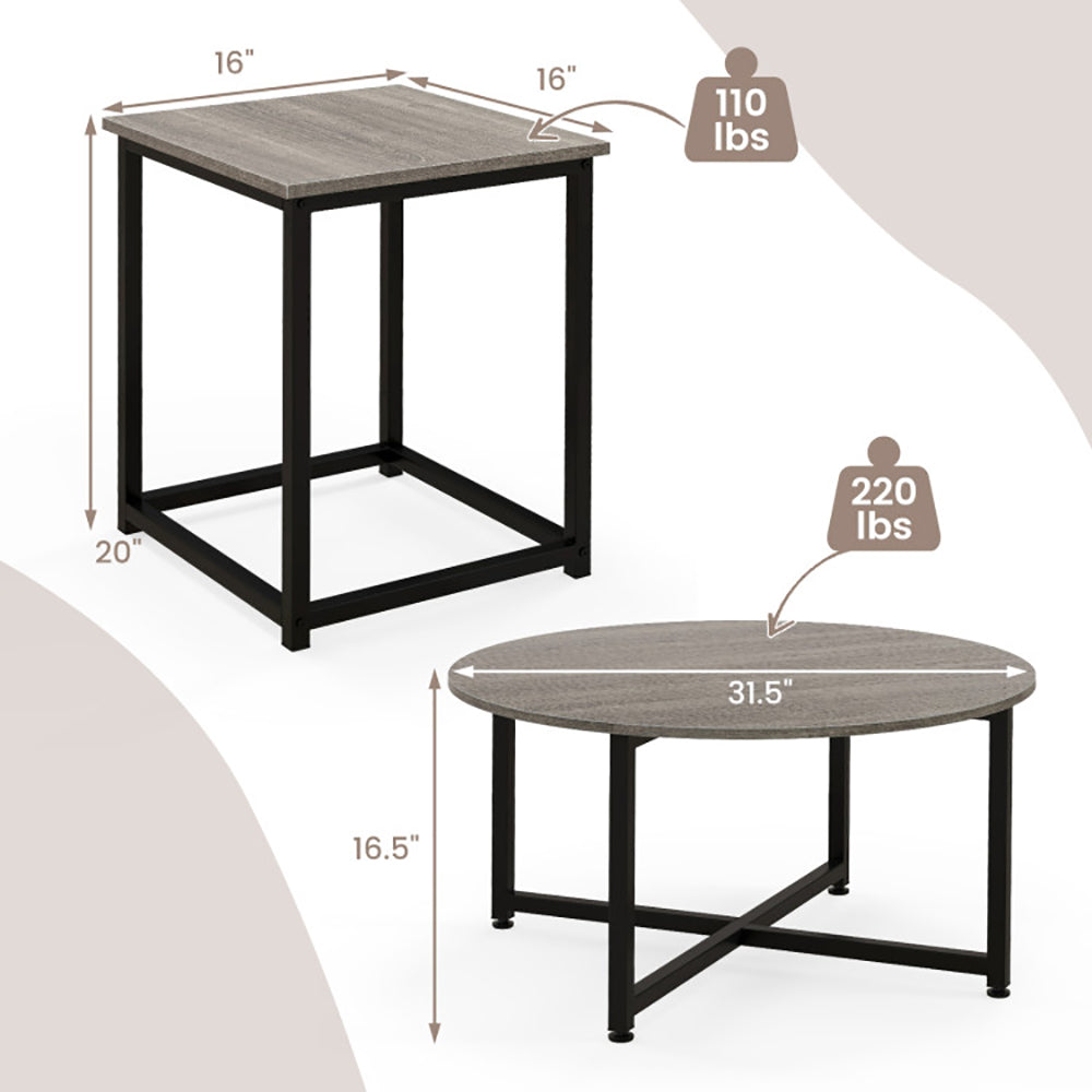 3-Piece Coffee Table Set Round Coffee Table And 2PCS Square End Tables