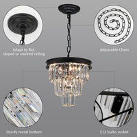 Black Crystal Chandeliers for Dining Room，4-Lights D12 Inch