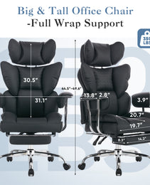 Large-sized High-back Office Chair - 350 Pounds, Anti-scratch PU Leather Executive Office Desk Chair, With Footrest, Reclining Computer Chair
