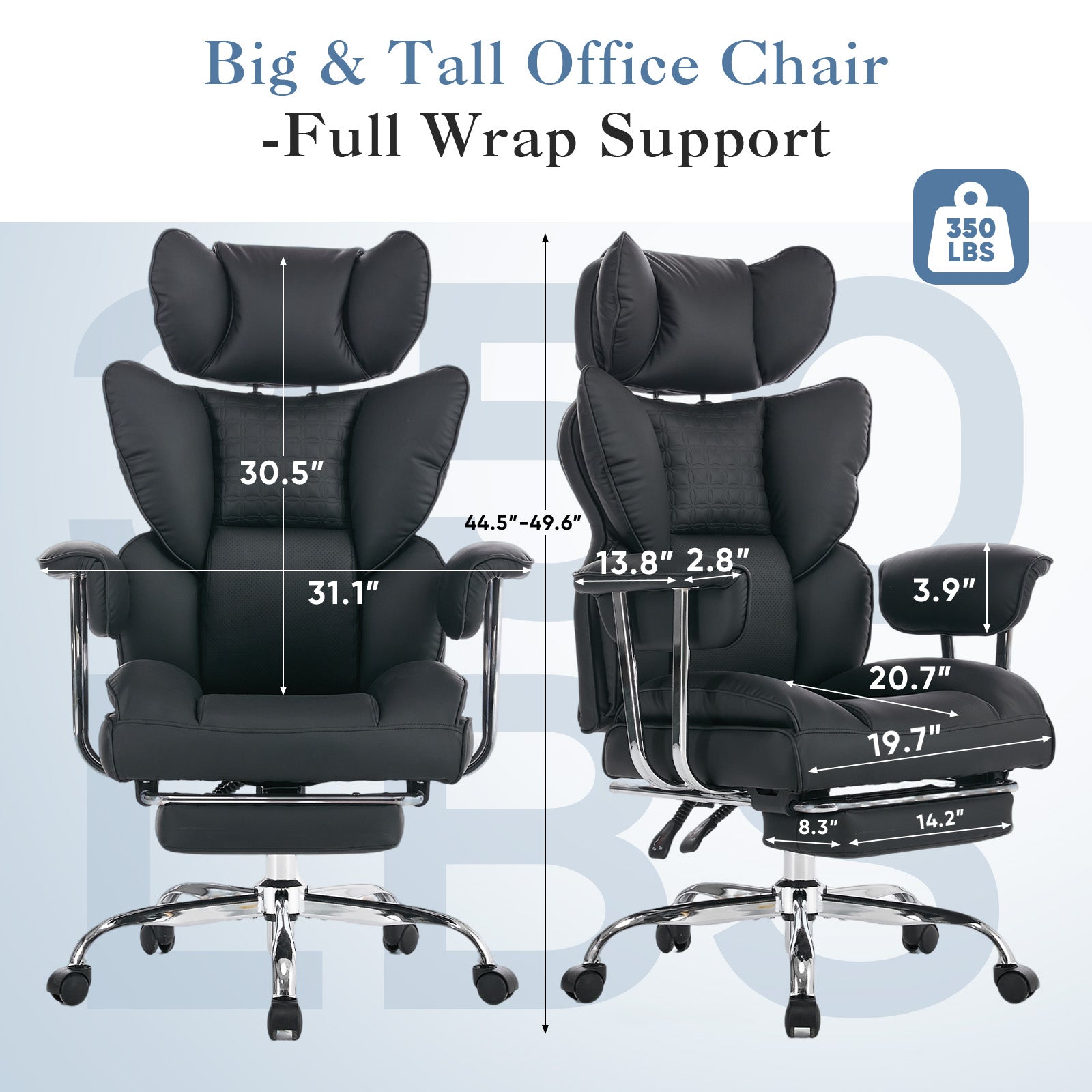 Large-sized High-back Office Chair - 350 Pounds, Anti-scratch PU Leather Executive Office Desk Chair, With Footrest, Reclining Computer Chair