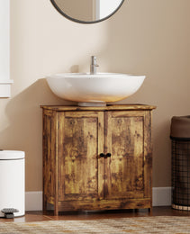 Bathroom Vanity Cabinet, Under Sink Bathroom Cabinet with 2 Doors and Adjustable Shelf, Rustic Brown
