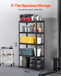 Storage Shelves, 2000 Lbs, 5 Tier Garage Storage Shelving, 18" D X 36" W X 72" H Adjustable Metal Shelves For Garage Shelves Utility Rack Shelf, Ideal For Kitchen, Warehouse, Basement, Black
