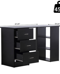 47" Home Office Computer Desk Bookcase Combo, Writing Table Workstation with 3 Drawer and Storage Shelf - Black