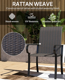 Set Of 4 Outdoor Wicker Dining Chairs With Armrest, Steel Frame, Highback And Deep Seating, Brown