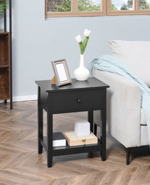 End Table, 2-tier Side Table with Drawer and Storage Shelf, Modern Sofa Side Table for Living Room, Black