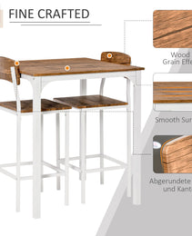3 Piece Industrial Counter Height Dining Table Set, Bar Table & Chairs with Steel Legs & Footrests, White