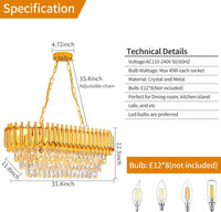 Modern Crystal Chandeliers for Dining Room 8-Light Rectangular Gold Crystal Chandelier Living Room Oval Contemporary Pendant Light Fixture for Kitchen Island Bar Restaurant L32