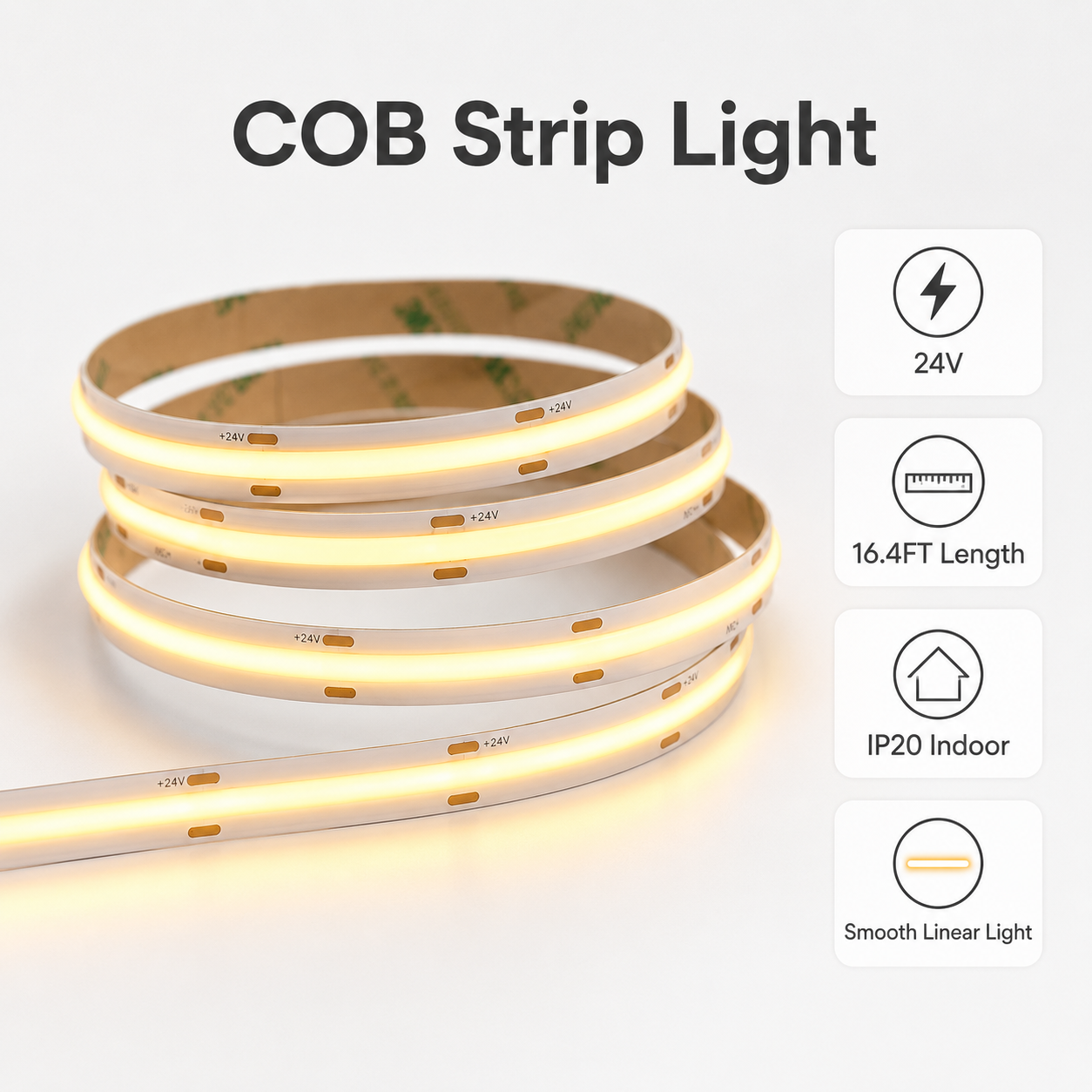 LED COB Warm White IP20 - 24V  - 16.4FT  Strip Light - News
