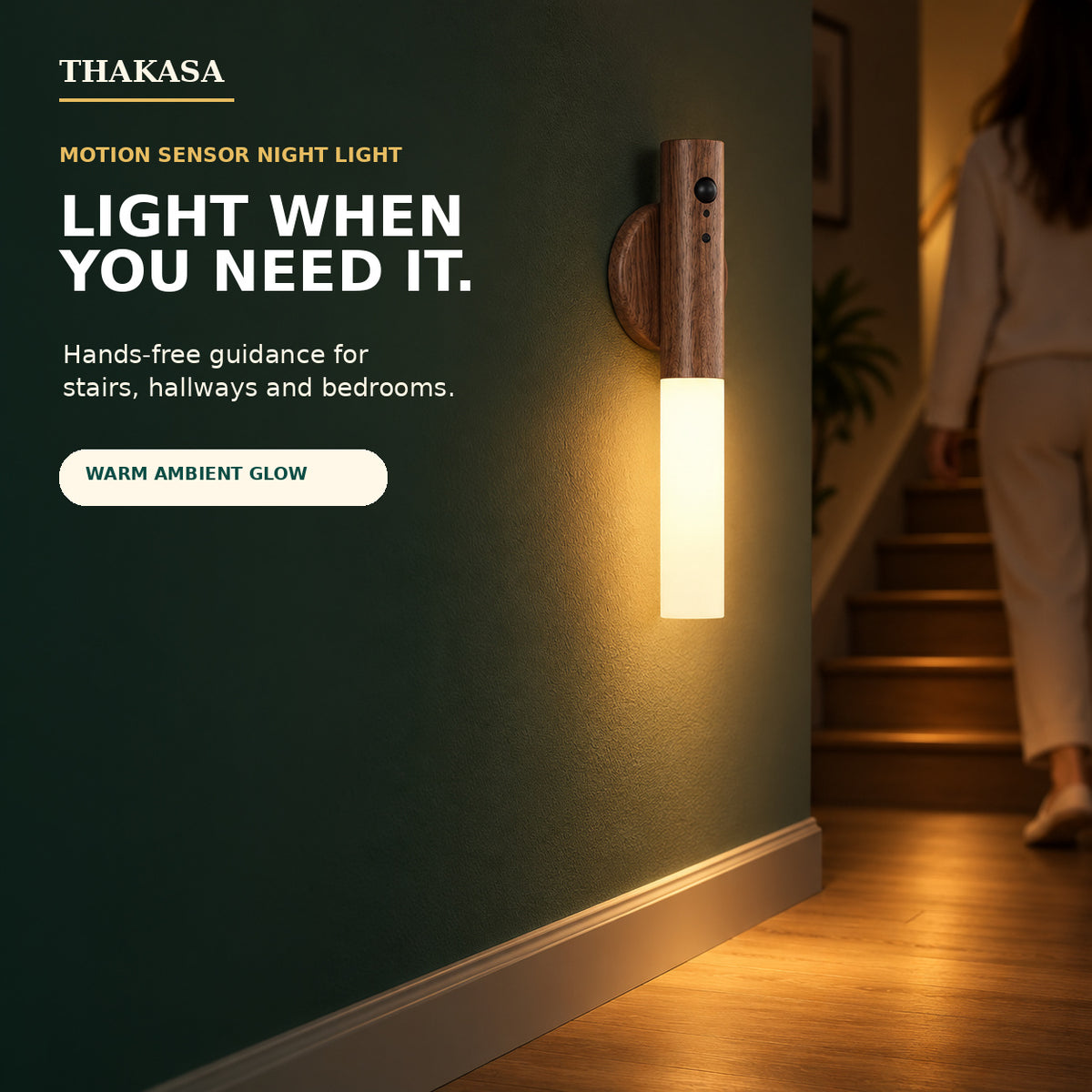 Rechargeable Motion Sensor Wall Light – Magnetic Wooden Sconce