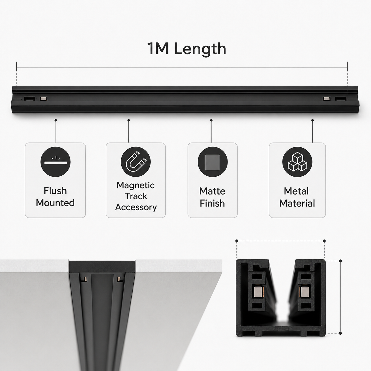 Milight Track magnetic blackStyle Flush Mounted - 1M - AMMR20F15B