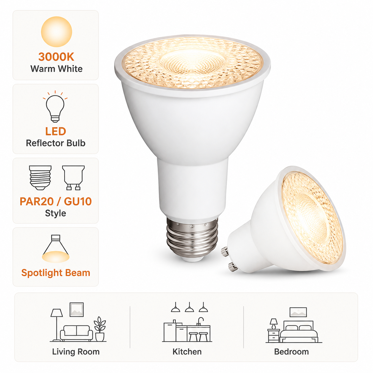 PAR20 LED Bulb - High Brightness, 800 LM, 8W (50W Equivalent) - 3000K - DIM