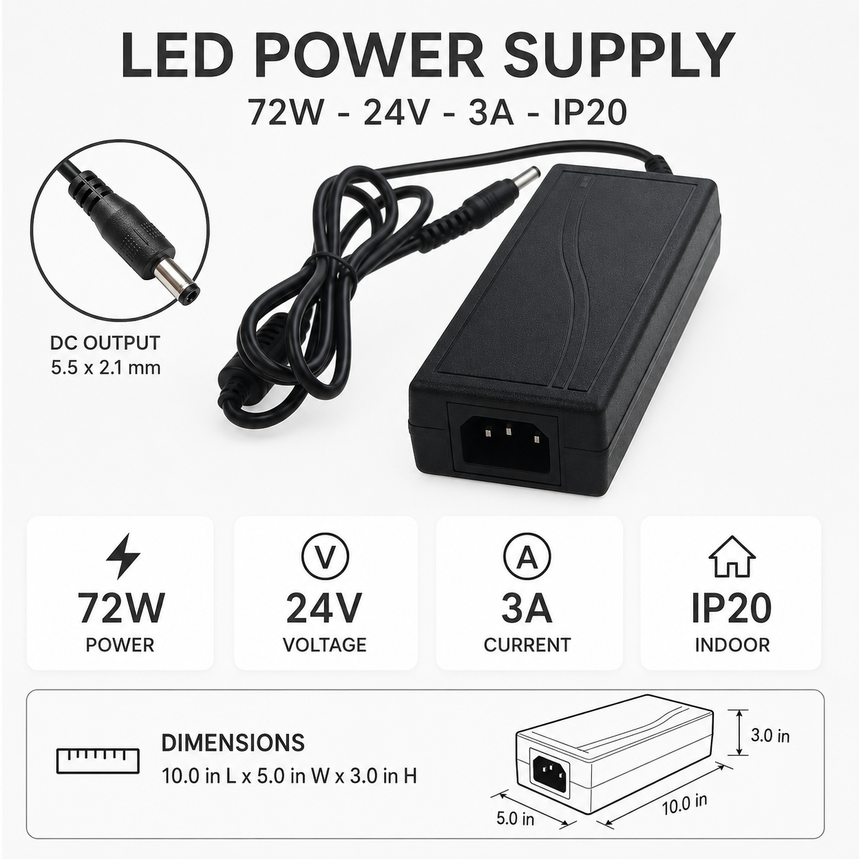 Power Supply 72W - 24V - 3A - IP20