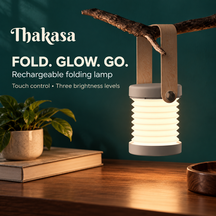 Thakasa branded hero showing Rechargeable folding lamp
