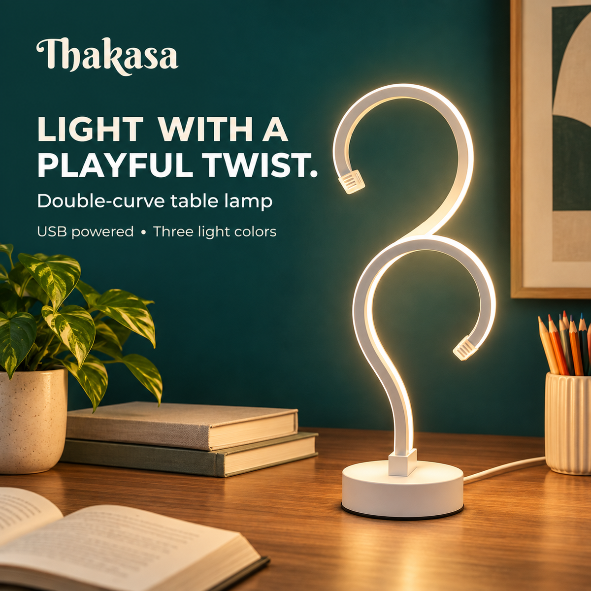 Thakasa branded hero showing Double-curve table lamp