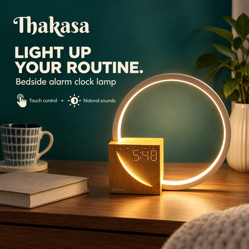 Touch-Control Bedside Table Lamp with Alarm Clock & Natural Sounds