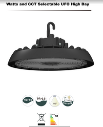 UFO High Bay LED Light - Versatile 110V | 150W - 200W - 240W | Ideal for Various Spaces | Up to 70% Energy Savings | Adjustable Wattage & 2CCT - Amcam