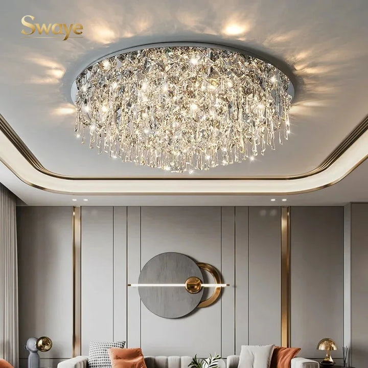 Modern Minimalist LED K9 Crystal Chandelier Ceiling Pendant Suspend Lights Home Decoration Lamp Dining Room Living Villa Bedroom