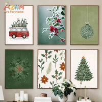 1pc frameless Christmas Tree Ball Decoration Poster Frosted Holly Winter Van Canvas Painting Snowflake Prints Decorative Home Ro