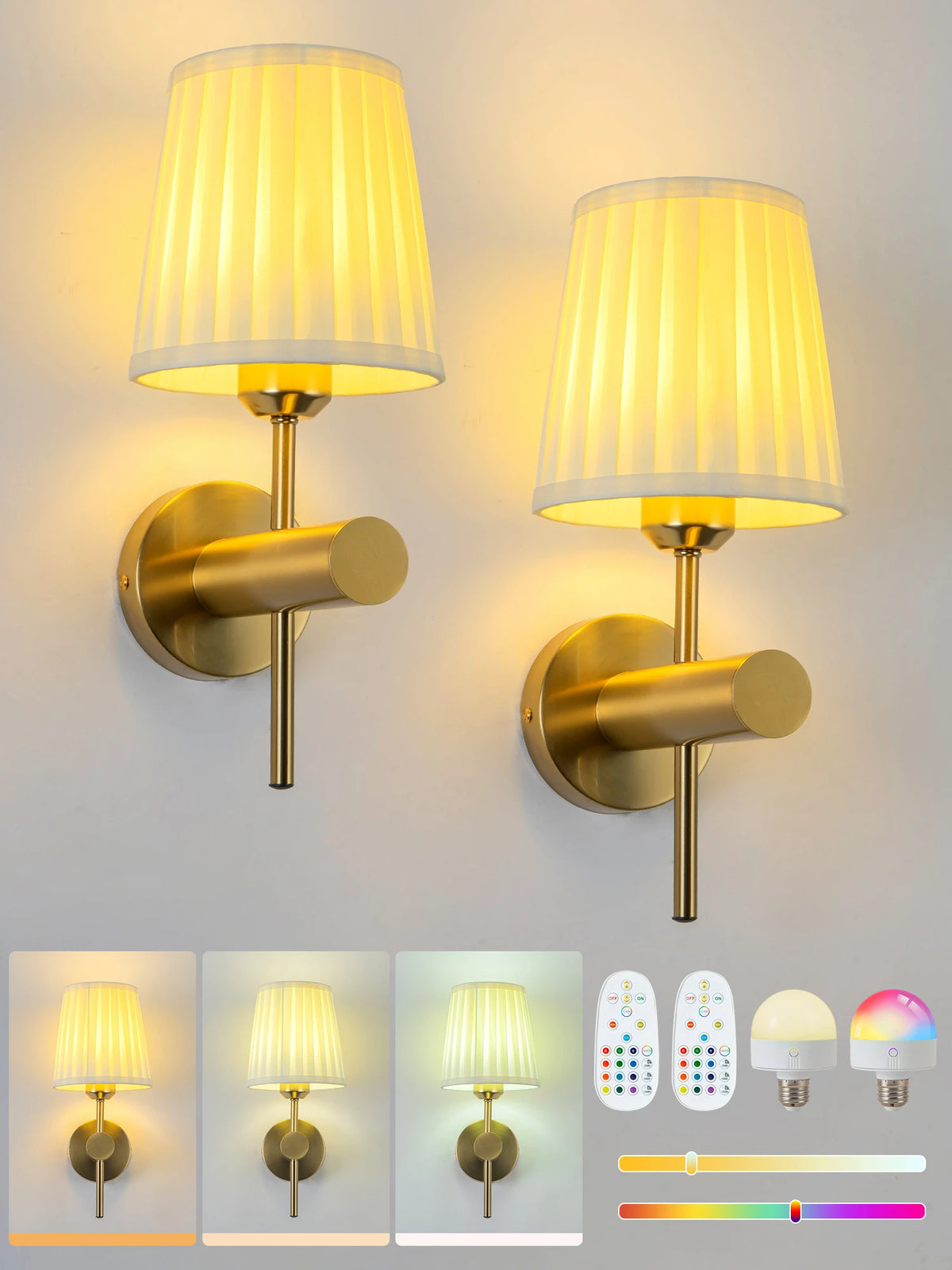 Battery-Powered Wall Light, Rechargeable Wireless Wall Light, 12 Rgb and 3Cct Dimmable, Wall Light with Remote Control, Suitable for Bedroom, Living Room, Hallway