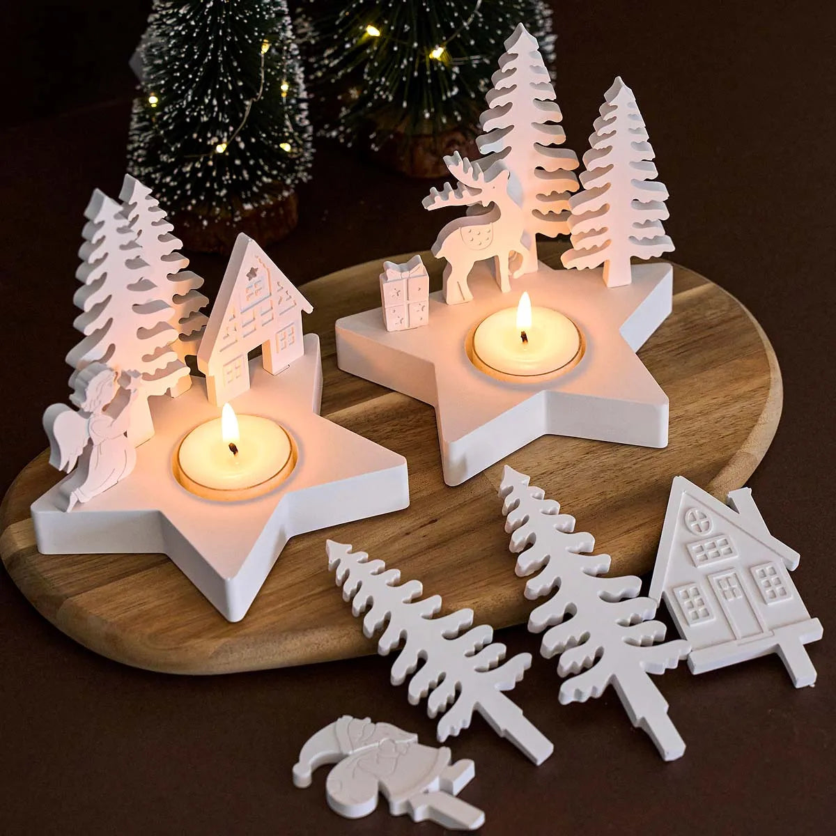 Christmas Decor Star Candle Holder Silicone Mold DIY Christmas Tree Angel Elk Santa Claus Candlestick Plaster Resin Craft Molds