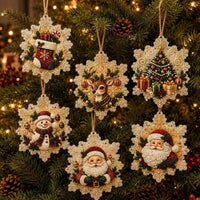 6Pcs Full Round Drill Diamond Painting Christmas Hanging Ornaments DIY Pendant Toy Santa Snowman Reindeer Xmas Tree Decor