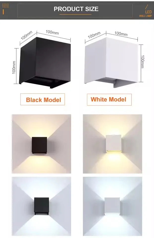 6W/12W LED Wall Light Outdoor Waterproof IP65 Porch Garden Wall Lamp & Indoor Bedroom Bedside Decoration Lighting Lamp Aluminum