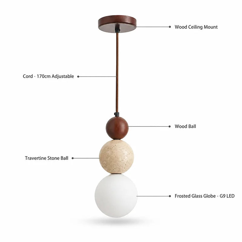 Wabi Sabi Cream Style Pendant Lamp Natural Stone Bedside Small Droplight LED Wooden Decor Light for Home Restaurant Bar Corridor