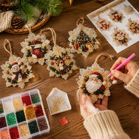 6Pcs Full Round Drill Diamond Painting Christmas Hanging Ornaments DIY Pendant Toy Santa Snowman Reindeer Xmas Tree Decor