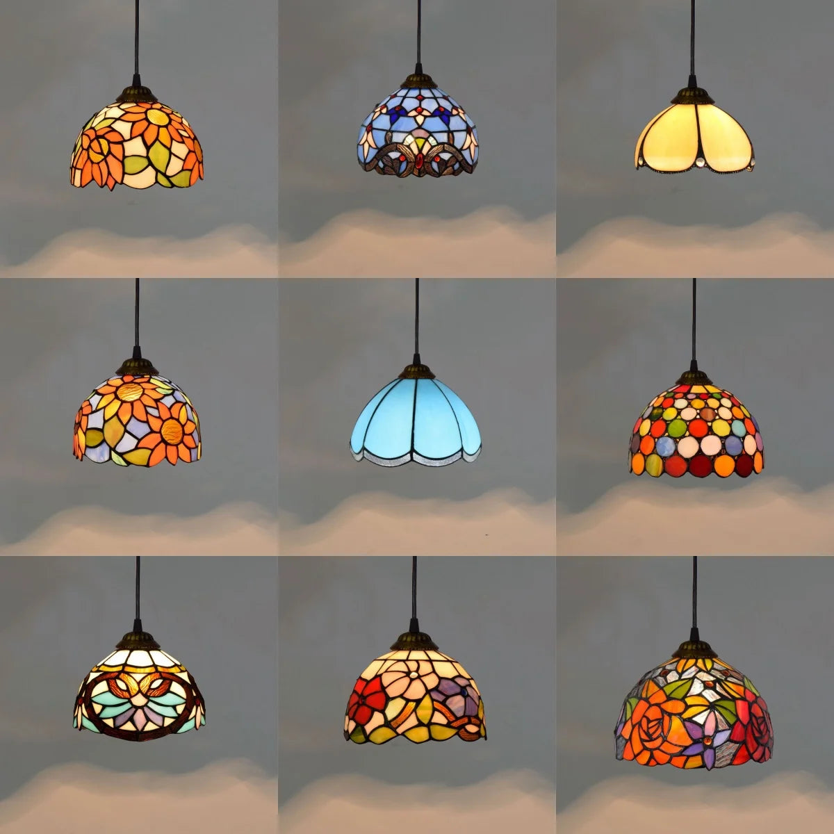 20cm/8“ European Stained Glass Pendant Lamp Dinning Room Chandeliers Hanging Light Bedroom Lighting Fixture Home Luminaria Decor