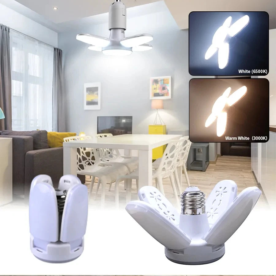 E27 Foldable Fan Shape LED Bulb Lamp  220V/85V-265V  LEDs Light Bulbs For Home Ceiling Lamp Warehouse Garage  White Light 6500K