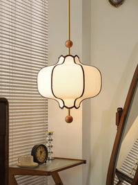 Retro Fabric Lampshade Pendant Light Japan Circular LED for Room Dining Table Apartment Wooden Ball Lighting Fixtures E27